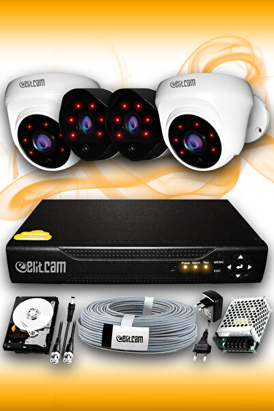 Elitcam 4 Kameralı Uzay 2 Iç Kamera Set 500 Gb Hdd Full Hd Gece Görüşlü Güven...
