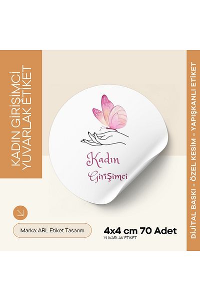 ARLetikettasarım Women's Entrepreneur Butterfly Round Adhesive Sticker 4X4 cm 70 Pieces - Arletikettdesign