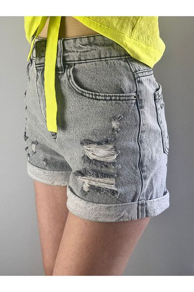 Gönülden Tasarım High Waist Women's Jean Shorts with Slit Front
