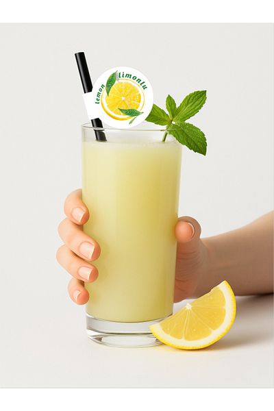 Home Lemon Flag Straw 21.5 cm Black Straw, 8mm Thickness, 20 Pieces