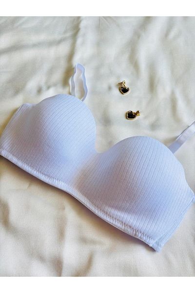 İNKO İÇ GİYİM White Gathering Underwire Cotton Combed Cotton Unpadded Lotus Bra