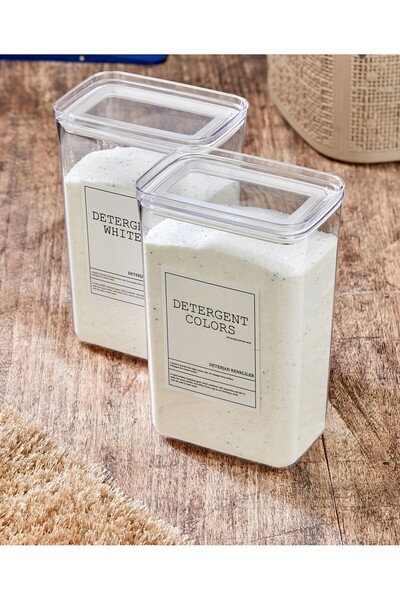 MODA OZY Σετ 2 δοχείων απορρυπαντικού Λευκά και έγχρωμα Δοχείο αποθήκευσης απορρυπαντικού με ετικέτα 2900 ml