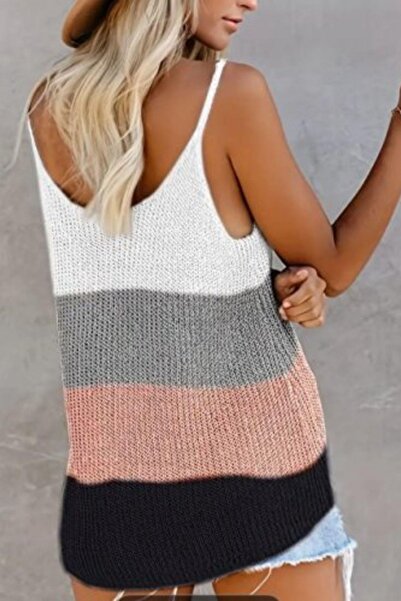 Mossta Color Block Patterned Strappy Knitwear Blouse - Patterned