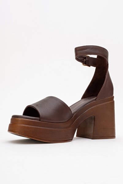 LuviShoes Margot Brown Genuine Leather Women's Platform Heeled Sandals