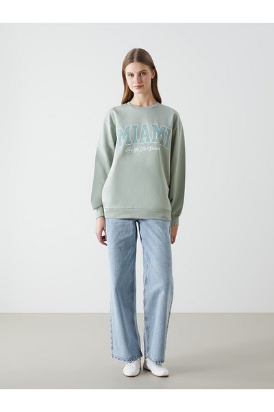 LC Waikiki Crew Neck Miami Printed Oversize Women's Sweatshirt