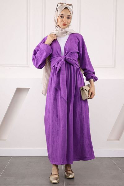 İmajButik Purple Side Tie Blouse Skirt Suit