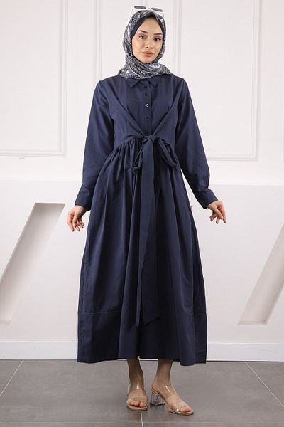 İmajButik Φόρεμα με ζώνη μπλε μπλέ