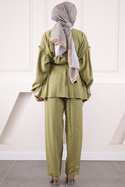 İmajButik Haki Beli İpli Tunik Pantolonlu Modal Takım