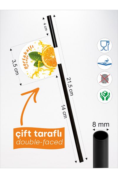 Home Orange Flag Straw 21.5 cm Black Straw, 8mm Thickness, 20 Pieces