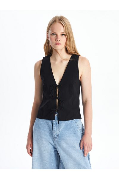 LC Waikiki V Neck Plain Poplin Women's Vest