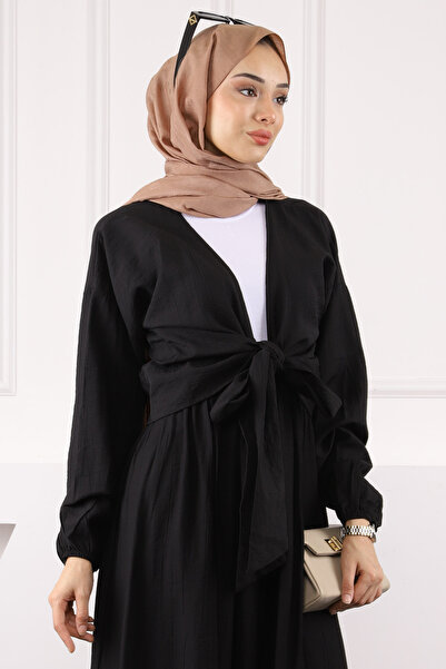 İmajButik Black Tie-Up Wrap Blouse Skirt Set