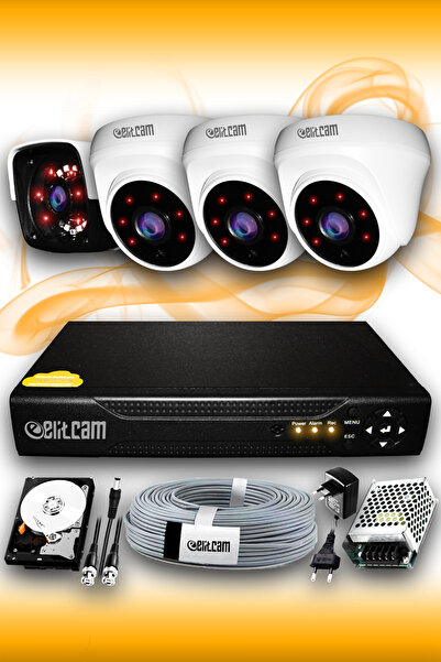 Elitcam 4 Kameralı Panda 3 Iç Kamera Set 100 Gb Hdd Full Hd Gece Görüşlü Güve...