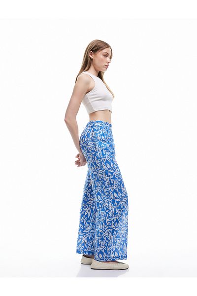 Koton Straight Leg Buttoned Floral Long Trousers