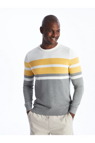 LC Waikiki Crew Neck Long Sleeve Striped Men's Knitwear Sweater