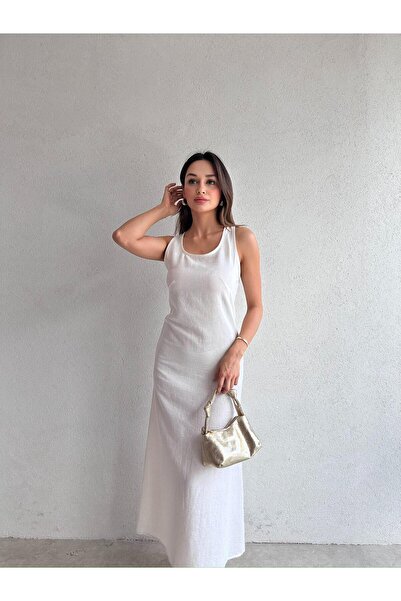 Mooi Butik OSTRO Midi Elbise 1982 - Beyaz