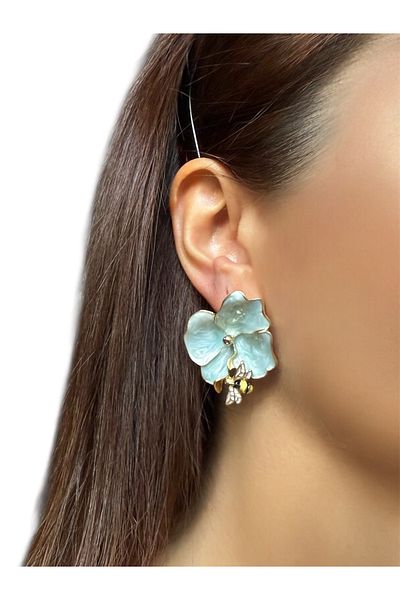 DGK COLLECTİON Bee Detailed Flower Earrings from the Trends of the Season, Turquoise Love