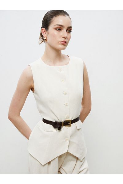 LC Waikiki Crew Neck Linen Look Women's Classic Vest