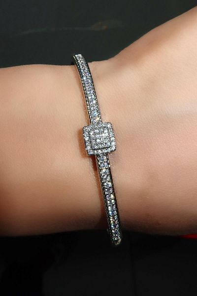 TAKIŞTIR Silver Color Stone Detailed Steel Xuping Vip Handcuff Bracelet