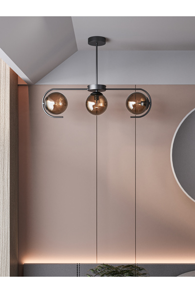 avizade Ayza Modern Siyah Metal Gövdeli 3’lü Bal Cam Küre Avize | Aydınlatma ...
