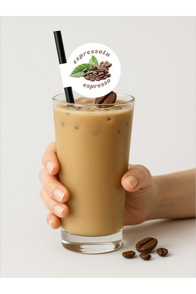 Home Espresso Flag Straw 21.5 cm Black Straw, 8mm Thickness, 20 Pieces
