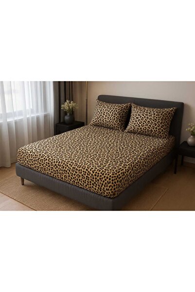 Loova Leopard Print Fitted Sheet Set 100% Cotton Double-Battal Size Luxury Fa...