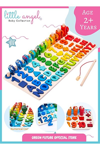 LITTLE ANGEL Kids Wooden Learning Puzzle Board 123 Montessori Counting Toy