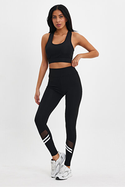 BANEGA Women's High Waist Toning Firming Black Sports Leggings with White Stripe