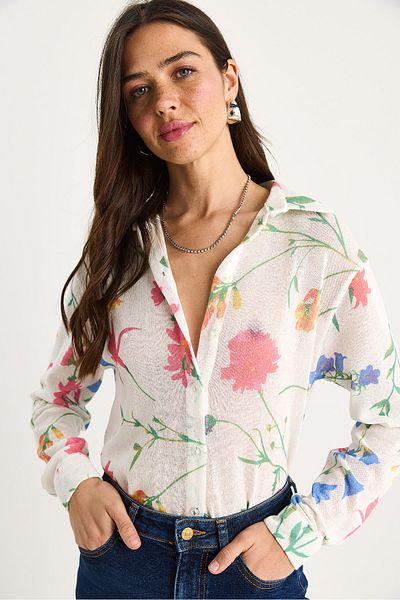 Bianco Lucci Women's Patterned Digital Printed Regular Summer Knitted Shirt 60282014