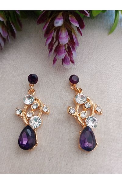 Pervin Ablacım Purple Stone Handmade Hanging Earrings