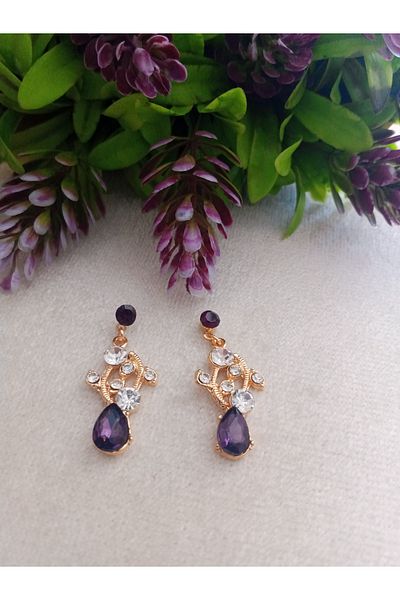 Pervin Ablacım Purple Stone Handmade Hanging Earrings