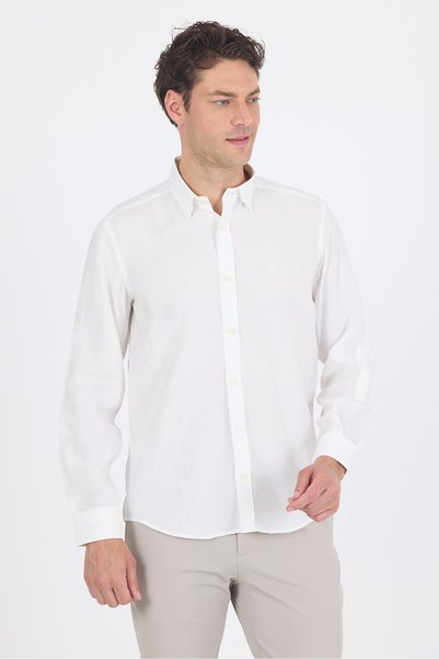 İmza White Short Sleeve Smart Button Collar Pocketless Slim Fit Shirt 1004250224