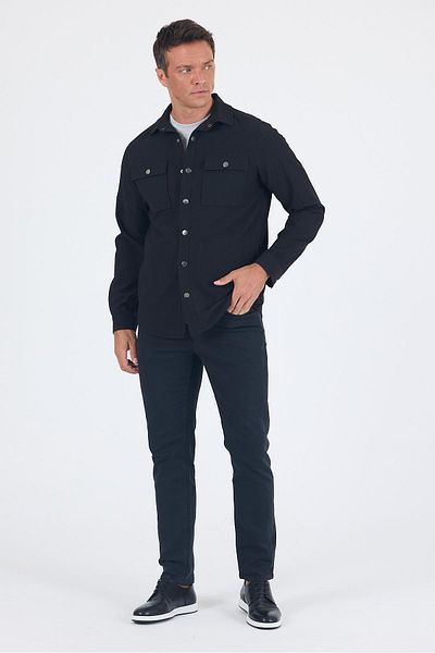 İmza Striped Pattern Seersucker Footed Shirt Collar Unlined Flexible Comfort Fit Coat 1007250117