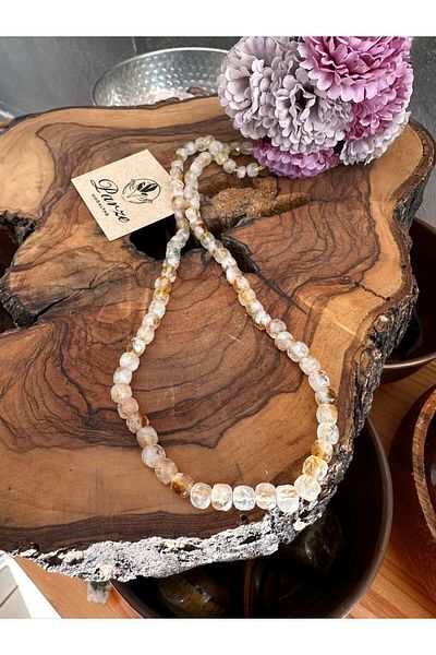 parze doğaltaş Citrine Natural Stone Cube Cut Array Necklace