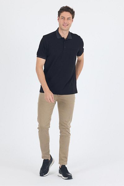İmza Black Polo Neck Short Sleeve Pocket Comfort Fit :100% Cotton T-Shirt 1011250181