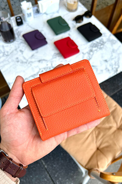 CüzCan Miosa Orange Genuine Leather Women's Wallet Small Size Stylish and Convenient