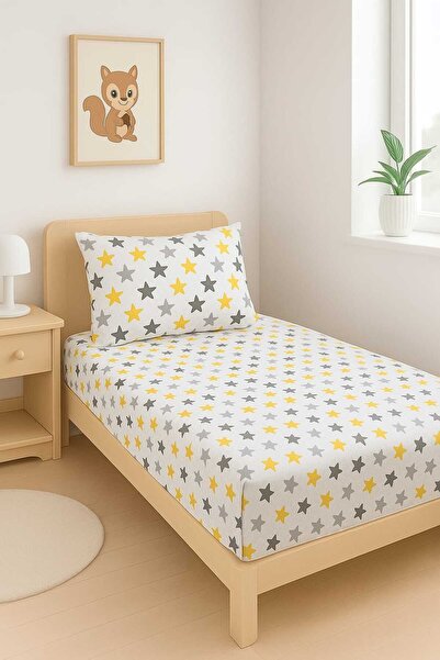 Loova Single Fitted Sheet 100% Cotton Star Pattern Luxury Fabric