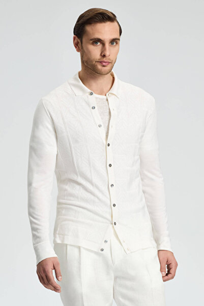 Hemington Openwork Knit Detailed Silk Blend White Knitwear Shirt