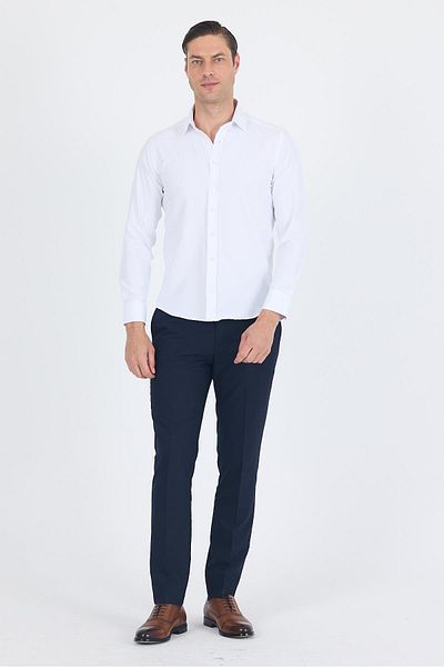 İmza White Hard Collar Plain Classic Cotton Slim Fit Shirt 1004250214