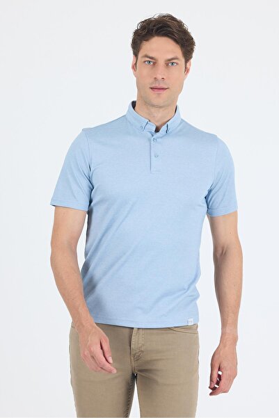 İmza Ανοιχτό μπλε κοντομάνικο μονόχρωμο γιακά πόλο χωρίς τσέπη βαμβακερό μπλο...