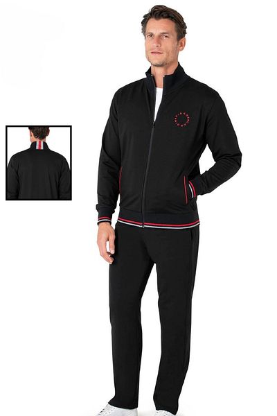 Pierre Cardin Men's Cotton Printed Stand Collar Zipper Bottom Top Tracksuit Set
