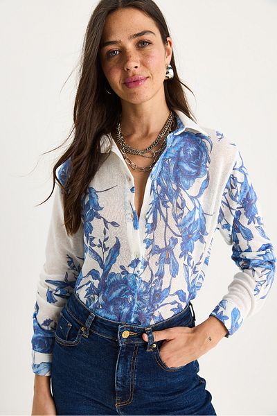 Bianco Lucci Women's Patterned Digital Printed Regular Summer Knitted Shirt 60282014