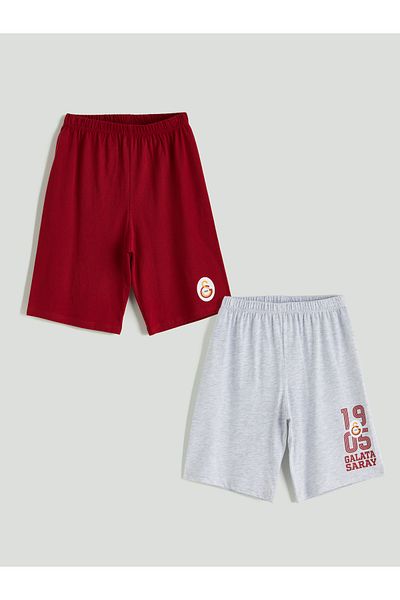 LC Waikiki Elastische Taille Galatasaray bedruckte Jungen-Pyjama-Shorts im 2er-Pack