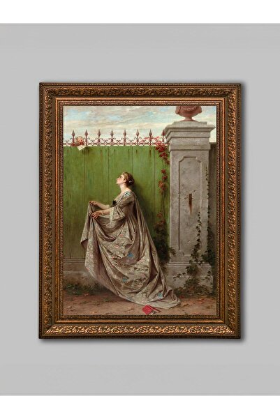 WoodyArts Γυναίκα που περιμένει γράμματα - Καφέ αντίκα κορνίζα