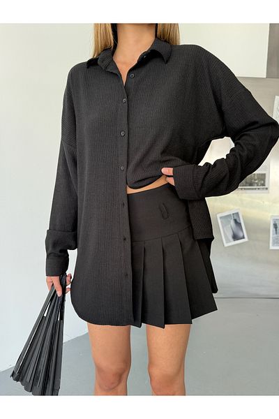 COMBİNE MİCHAİL Women's Black Linen Shirt Ayrobin with Pocket