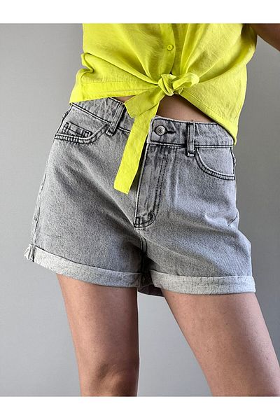 Gönülden Tasarım Gray Denim High Waist Shorts