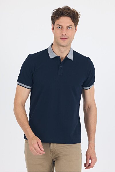 İmza Gât polo bleumarin închis, mânecă scurtă, fără buzunare, slim fit: trico...