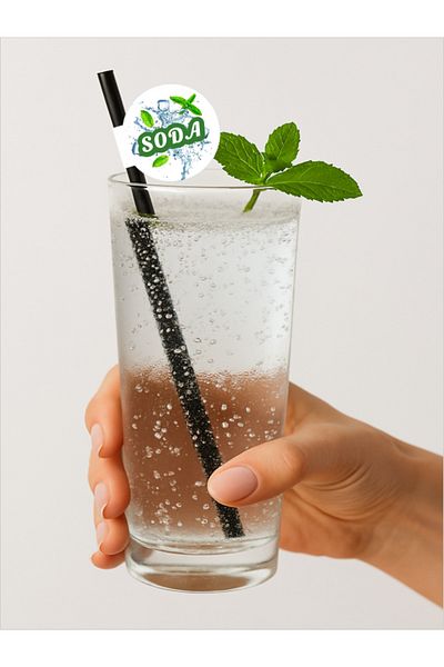 Home Soda Flag Straw 21.5 cm Black Straw, 8mm Thickness, 20 Pieces