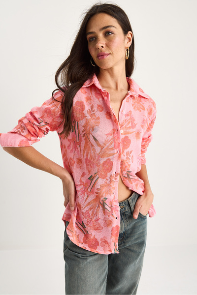 Bianco Lucci Kadın Desenli Dijital Baskılı Regular Yazlık Örme Gömlek 60282014