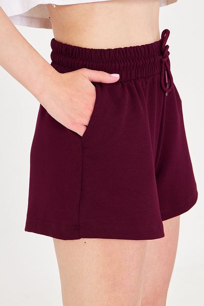 LEBRA Women's Burgundy Modal Fabric Summer Shorts with Pockets, Elastic Waist and Laced Flexible Lycra Daily Casual Model