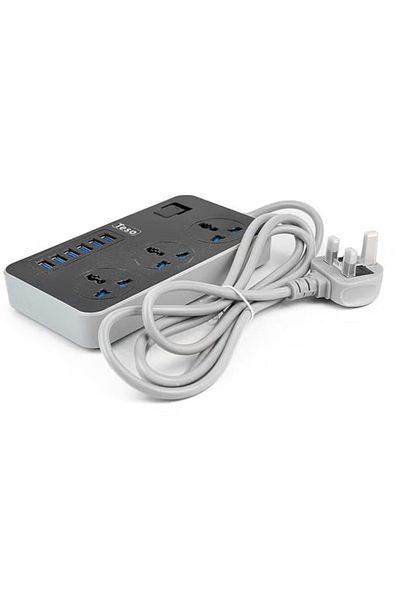 TESO 2M Power Extension Cord – 3 Power Sockets & 6 Fast USB Charging Ports, Heavy-Duty Power Strip